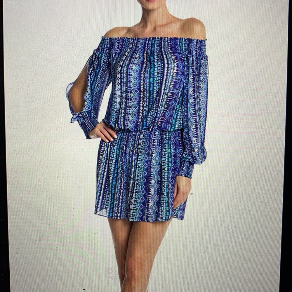 Ramy Brook Blue and Purple Off-Shoulder Dress
